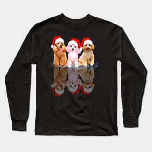 Shadow Poodle Dog Christmas Sweatershirt Cute Poodle Santar Hat Gift T-Shirt Long Sleeve T-Shirt